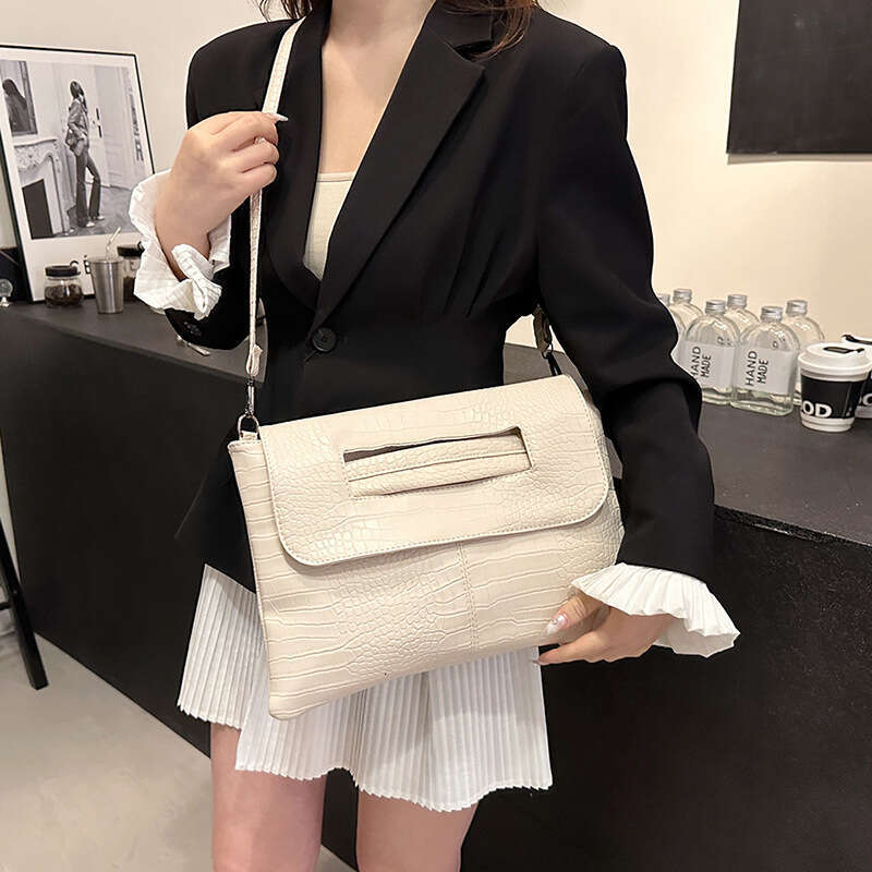 Hand Held Women's New Stone Pattern Large Capacity Fashionable Shoulder Texture Commuting Crossbody Bags