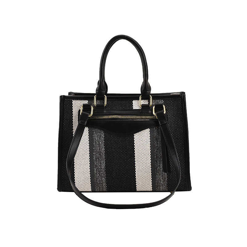 White ditch luggage, canvas tote bag, women's item, contrasting color striped handbag, large capacity shoulder bag 241215