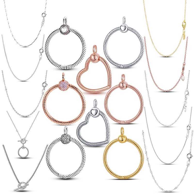 Simple 925 Silver Moment Heart Pendant O-shaped Charm Original Basic Chain Set Necklace DIY Anniversary Gift W241230