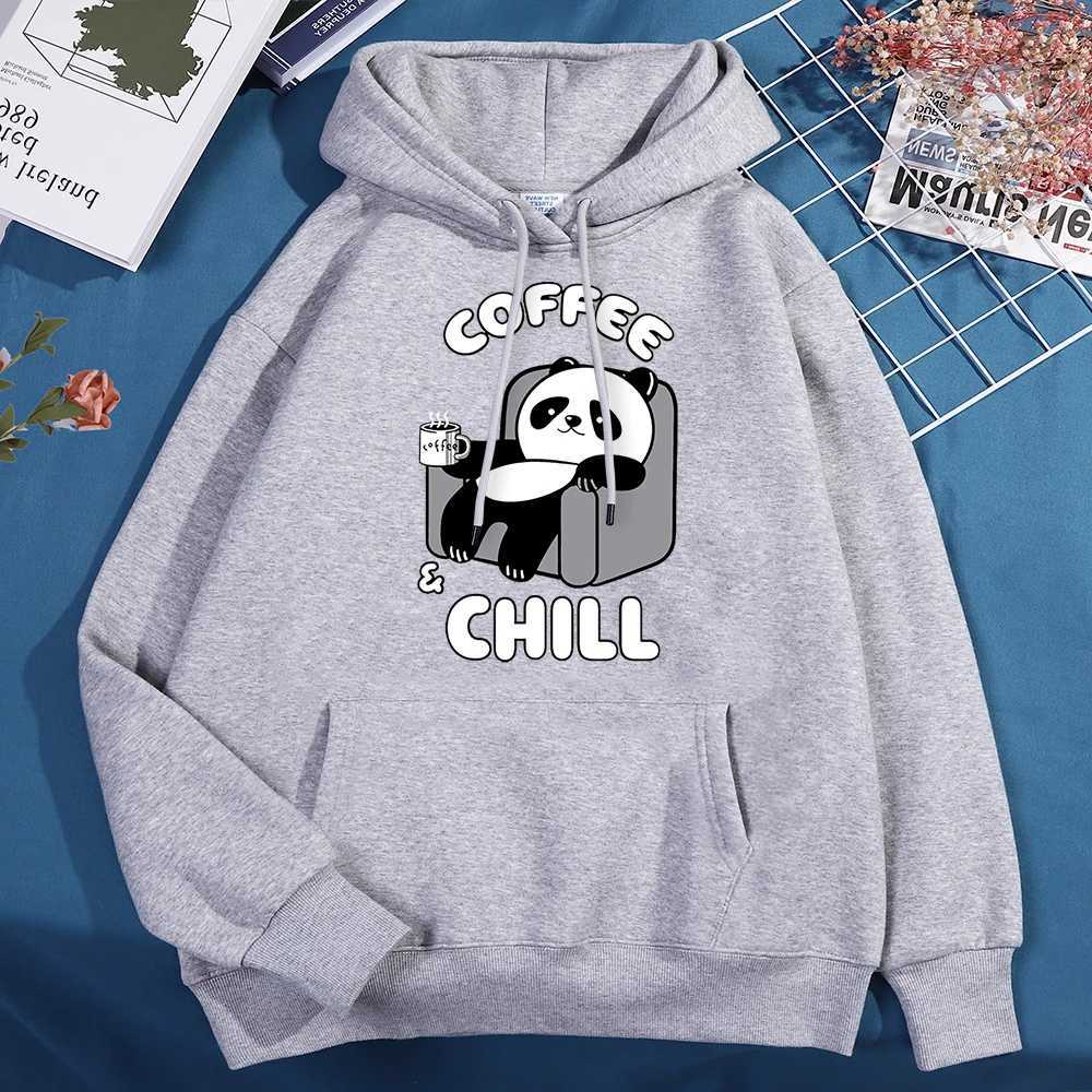 Coffee Chill Panda Enjoys Time Mens Street Clothing Hip Hop Wool Hoodie Pocket Loose Sweatshirt Casual Super Big Hoodie Mens Style W241230