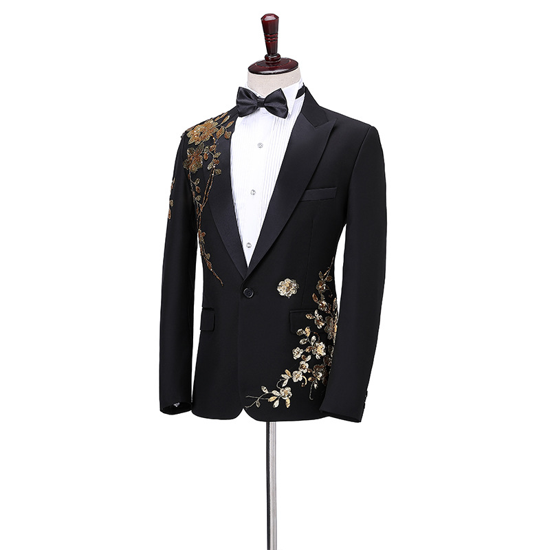 K690 Men's Sequin Performance Suit - Stage Singer & Host Attire for Adult Male Dress