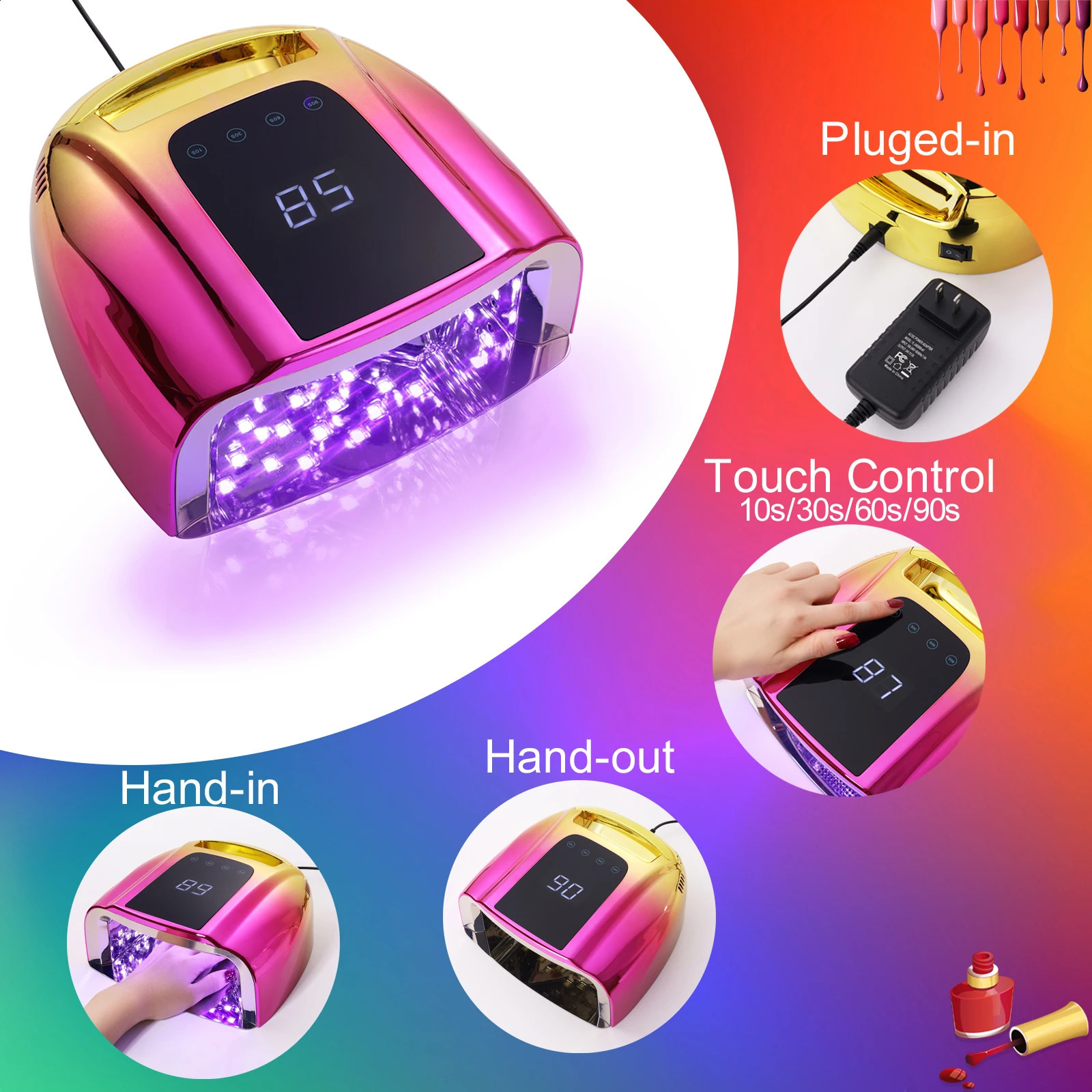 96W UV nail lamp non charging gel lamp professional LED nail lamp dryer 4 timer automatic sensor fast curing household and salon 241230