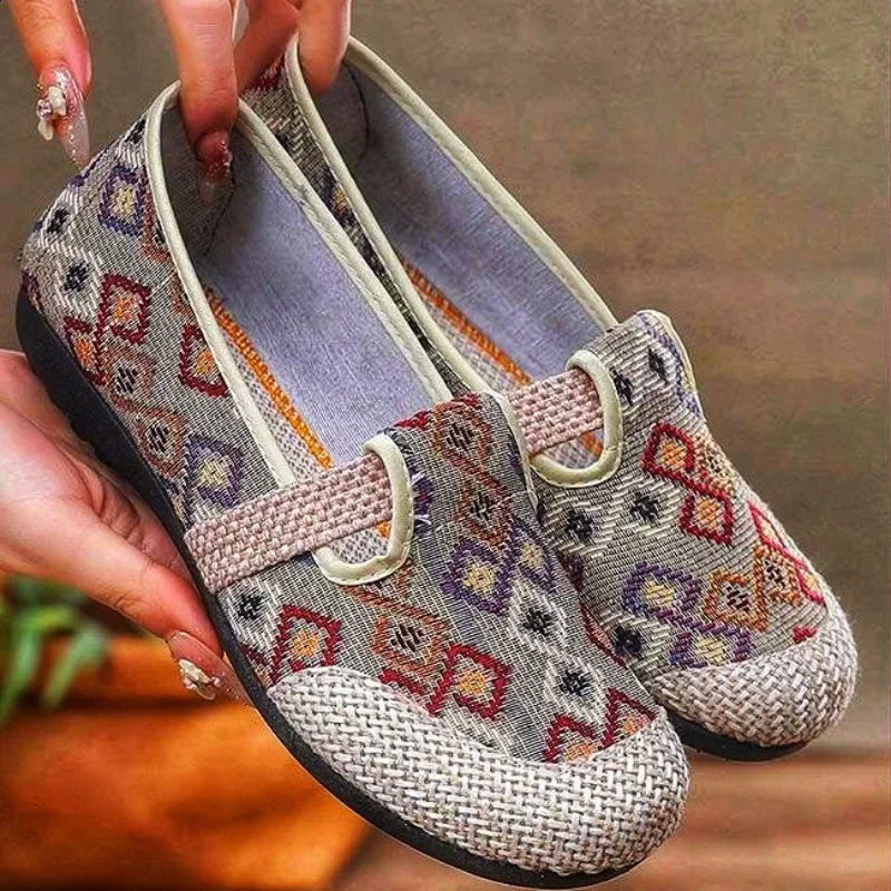 Women Casual Shoes 2024 Summer Fashion Ethnic Embroidery Flat Female Soft Sole Slipon Round Toed Loafers Zapatos 241225
