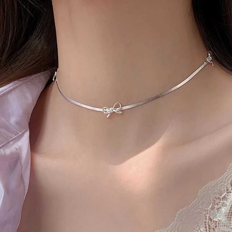 925 sterling silver bow snake bone necklace fashionable and exquisite chain necklace wedding party gift W241230