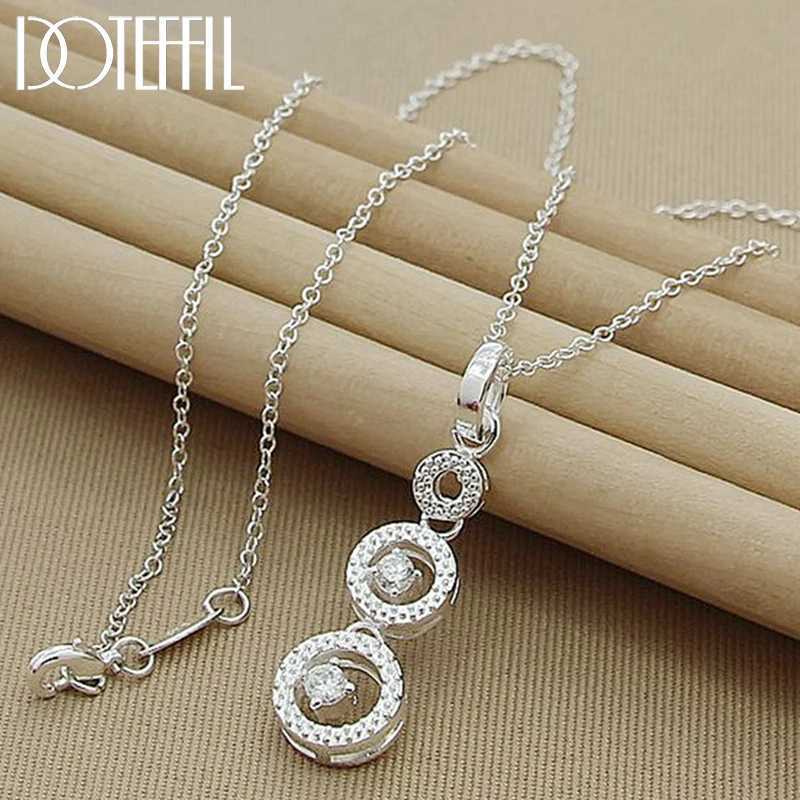 DOTEFFIL 925 sterling silver triple round AAA zircon pendant necklace 18 inch chain womens wedding engagement jewelry W241230