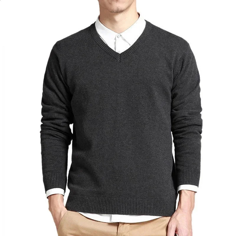 Cotton Sweater Men Long Sleeve Pullovers Outwear Man V Neck Male Sweaters Fashion Loose Fit Knitting Clothing Korean Style 241230