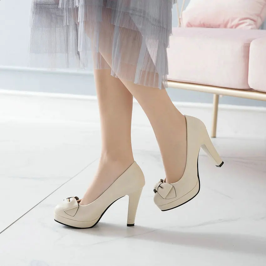 Dousin Partin Women Pumps Square High Heel PU Leather Slip On Round Toe Platform Summer Spring Ladies Shoes 241230