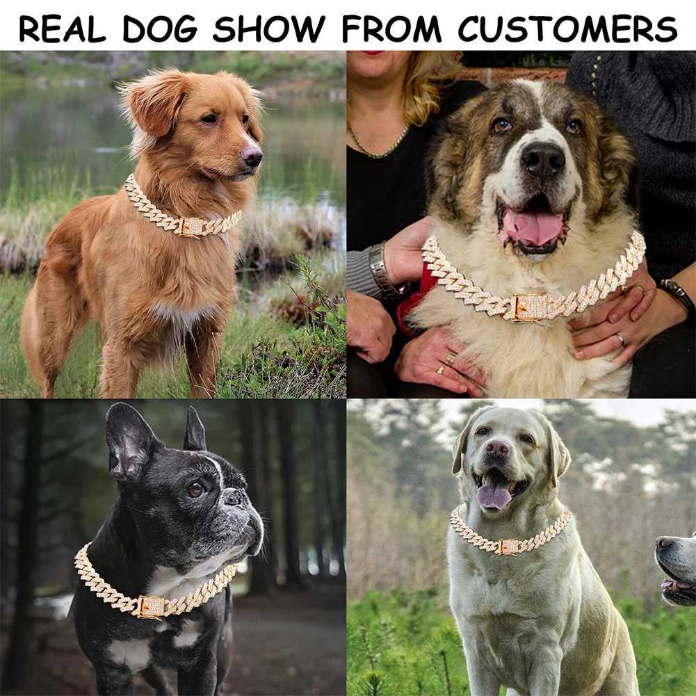 Dog Chain Diamond Cuban Link Chain With Design Secure Buckle Pet Cat Dogs Collar Necklaces Pet Items Accessories DropshippingXJ241230