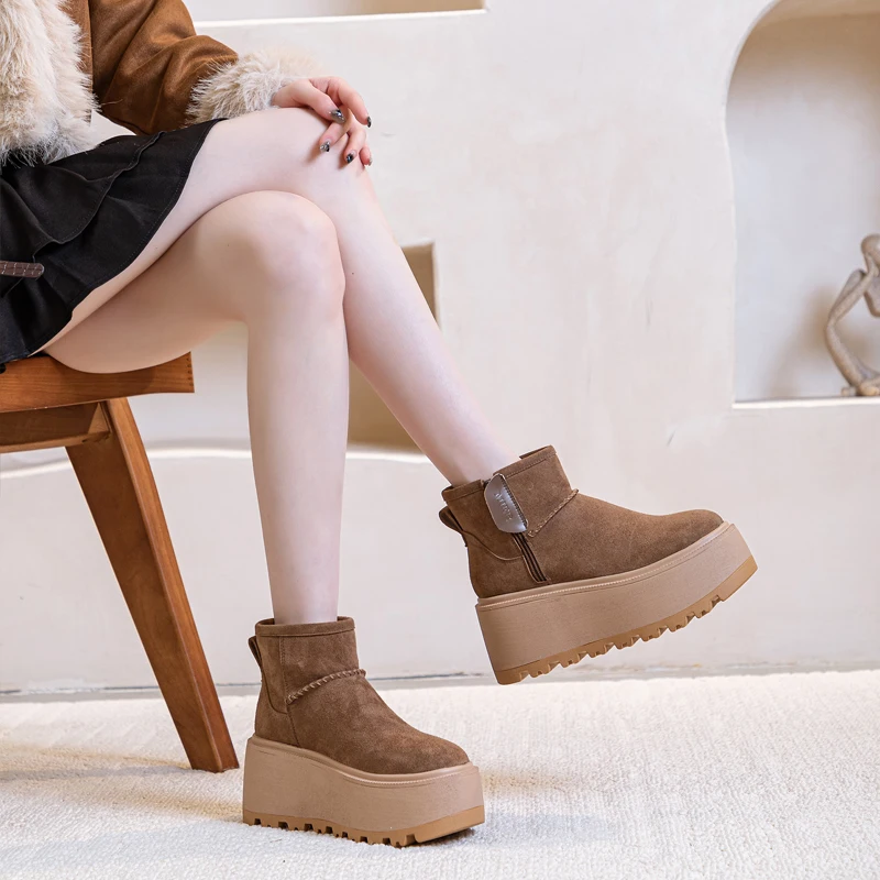 AIYUQI Snow Boots Women Winter Boots Women Velvet Warm Fashion Genuine Leather Women's Ankle Boots