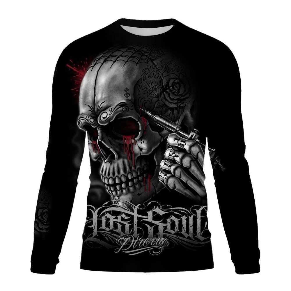 Mens new Crew Neck TShirt horror skull 3D printed short sleeved retro casual mens streetwear sportswear top W241230
