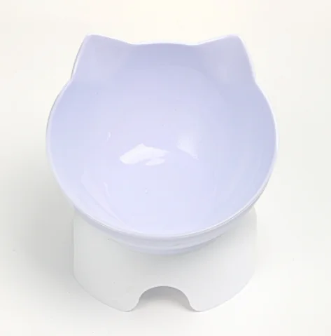 133556 Cat Raised Stand Feeding Transparent Plastic Pet Food Water Feeder Bowl 15 Degree Tilted Design Neck Guard for Cats Dogs