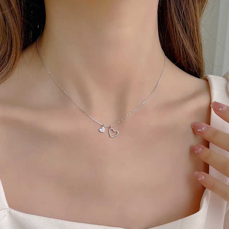 925 sterling silver heart-shaped necklace sparkling zircon heart-shaped pendant womens fashion Clavicle chain Birtay gift wedding party jewelry W24123