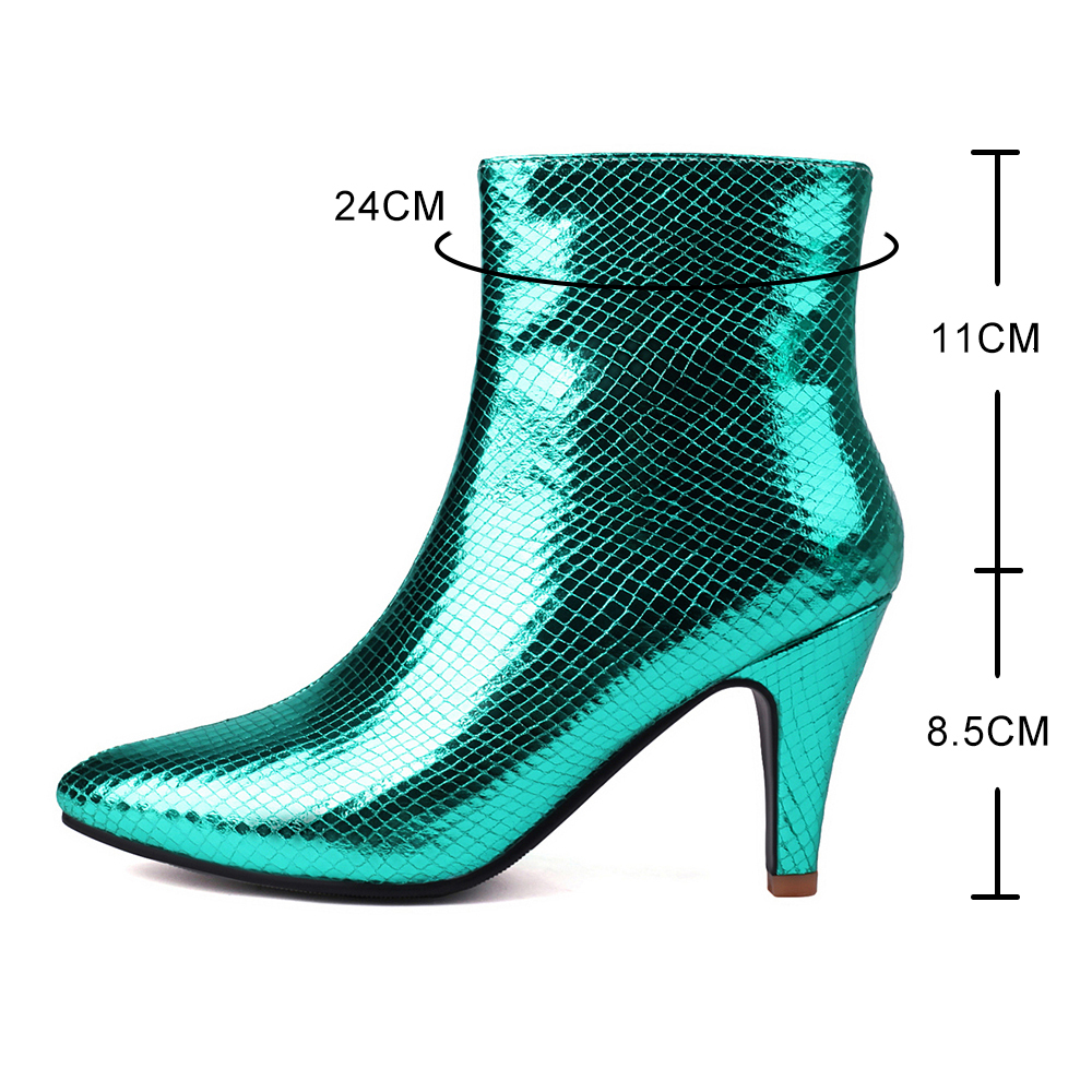 Fashion Gold Sier Shiny Women's Boots 2025 New 8Cm Tapered Heel Booties Women Zip Pointed Toe Winter High Heels Botas De Mujer