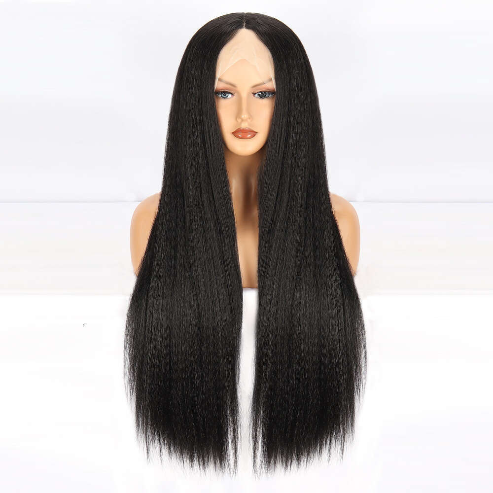Lace Front Wig Cover T Shape Female Large Area T-Shaped Front Lace Wig Black Fluffy Yaki Long Straight Wigs Kq2 Kq2
