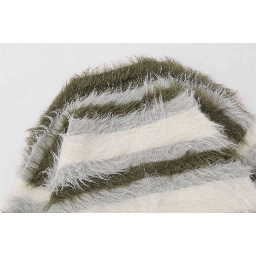 Men's Wear Striped Plush V-Neck Sweater Men's Loose Casual Brushed Knit Trendy Couple Versatile Comfortable Haruku High Street Cardigan