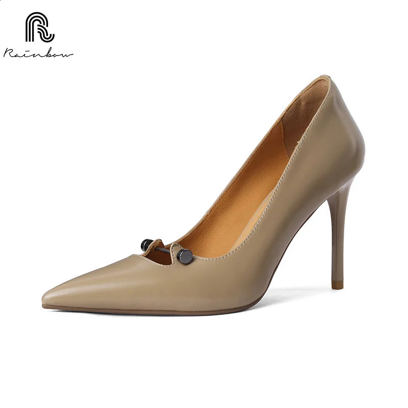 RAINBOW 33-40 Classic Concise Style Pin Buckle Pumps Custom Handmade Stilettos Leather High Heels Women Sexy Banquet Shallow 241230