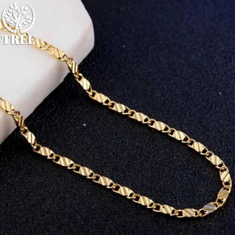 Tree Luxury 925 sterling silver 18K gold 2MM flat Clavicle chain necklace for men and women wedding jewelry Christmas gifts W241230