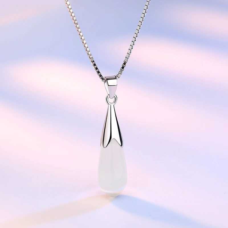 Authentic 925 sterling silver womens fashion jewelry opal water drop pendant necklace new FQL23254PK W241230