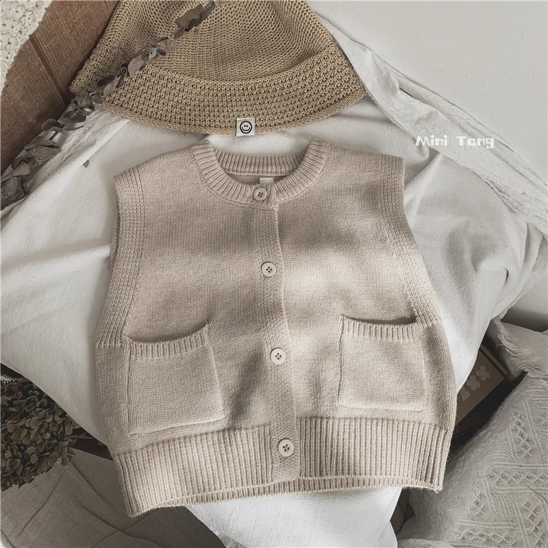 Spring Childrens Waistcoat Sleeveless Jackets for Kids Knitted Cardigan for Boys Girls Vests Baby Warm Soft Coat Clothing 241230