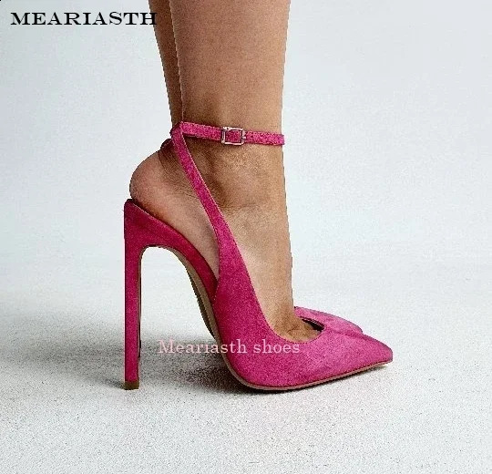 red Ankle Strap Pointed Toe Women Slingback Pumps Black Matte Leather Hollow Stiletto High Heels Sandals 12CM Size 35-4444 241230