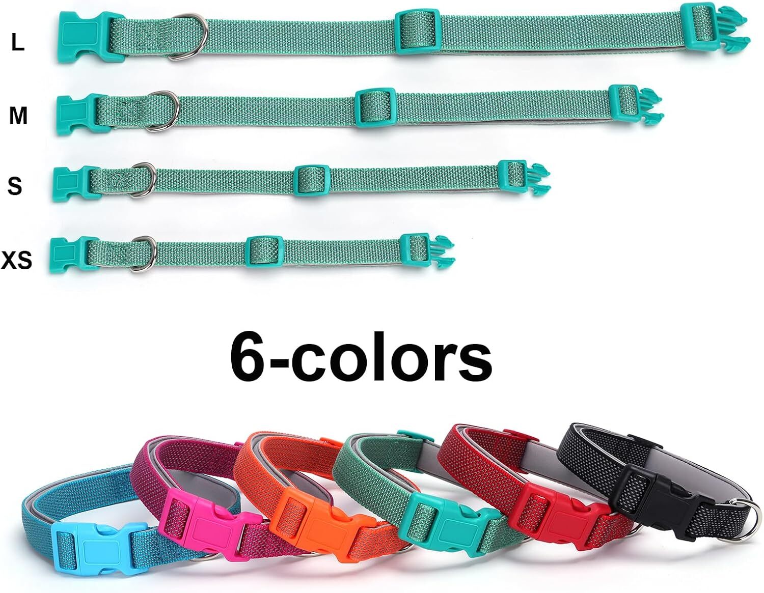 Reflective dog collar with chloroprene rubber pad, basic durability, soft nylon dog collar adjustable for XS small, medium, large, boys and girls, pet
