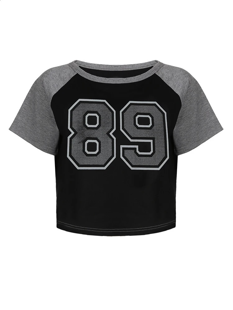 American Retro Casual Football Tee Figure Print Contract Patchwork Short Sleeve Loose Casual Summer Preppy T Shirt Women 241224