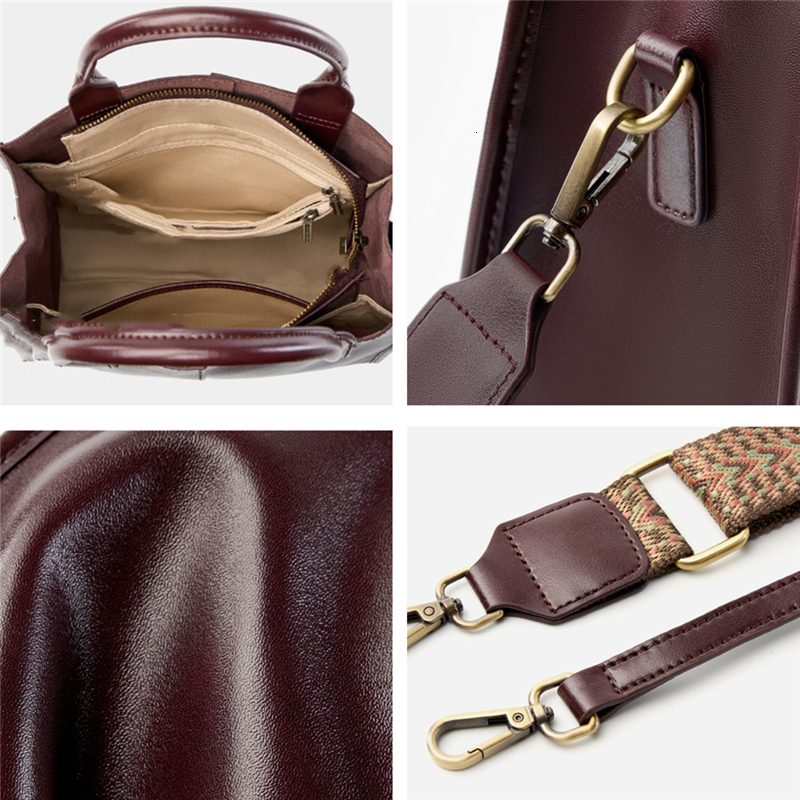 Burminsa Cowhide Genuine Leather Large Tote Handbags For Women New 2025 Trend Designer Wide Strap Ladies Shoulder Messenger Bags