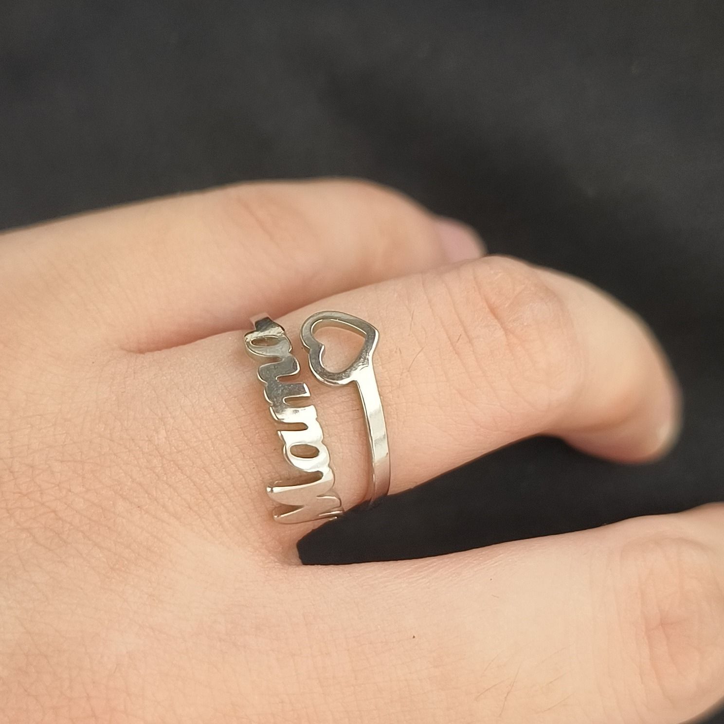 Charming Stainless Steel 'Mother's Love' Ring with Peach Heart Motif Thoughtful Mothers' Day Jewelry