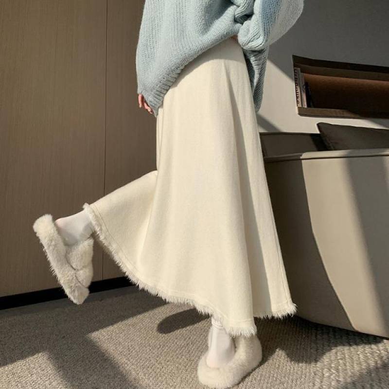 D16750 Knitted skirt for women autumn and winter small size drape large swing umbrella skirt high waist medium length skirt