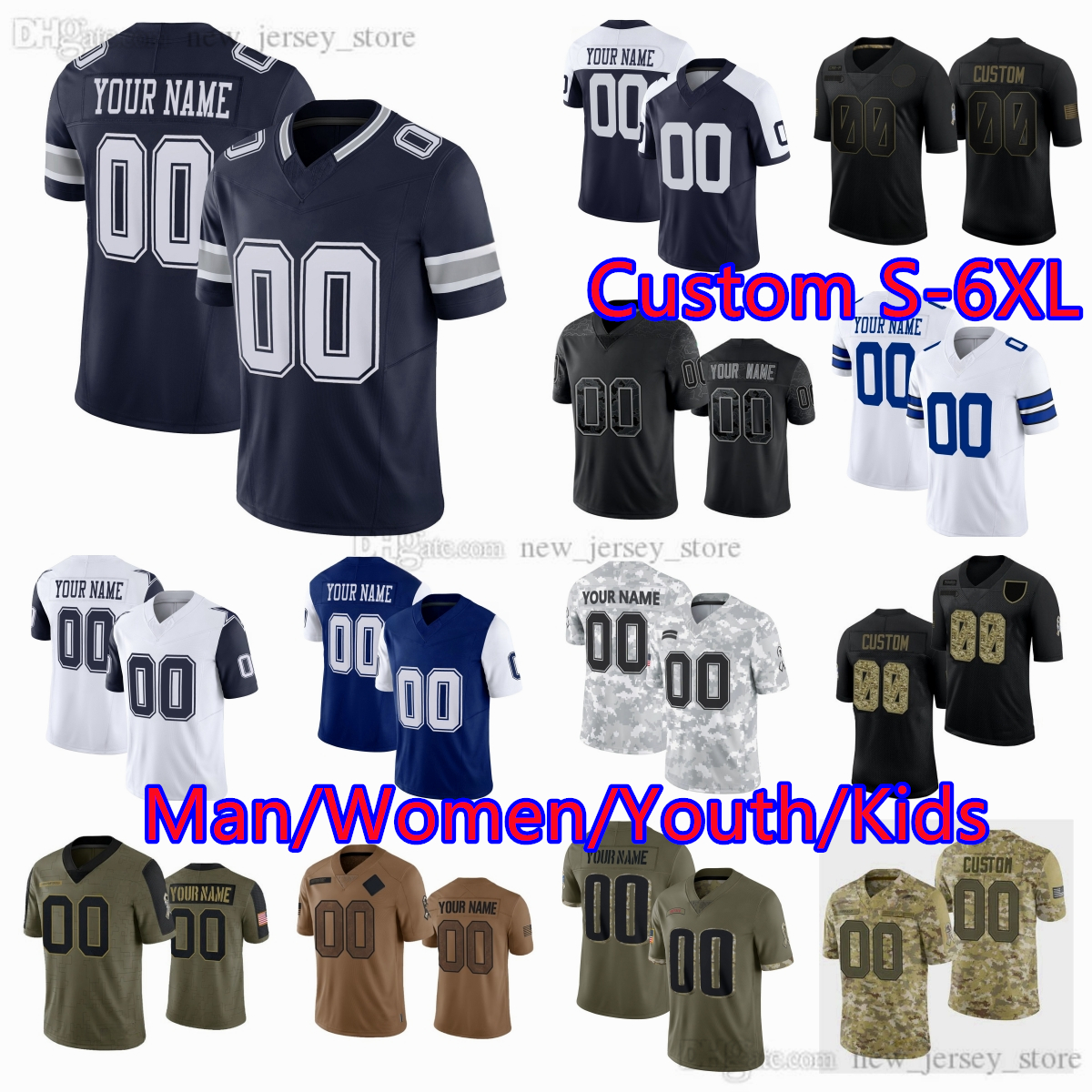 Custom DIY Football 11 Micah Parsons Jersey S-6XL 7 Trevon Diggs DaRon Bland Dak Prescott CeeDee Lamb Brandon Aubrey Cooper Rush Deion Sanders Overshown Ferguson