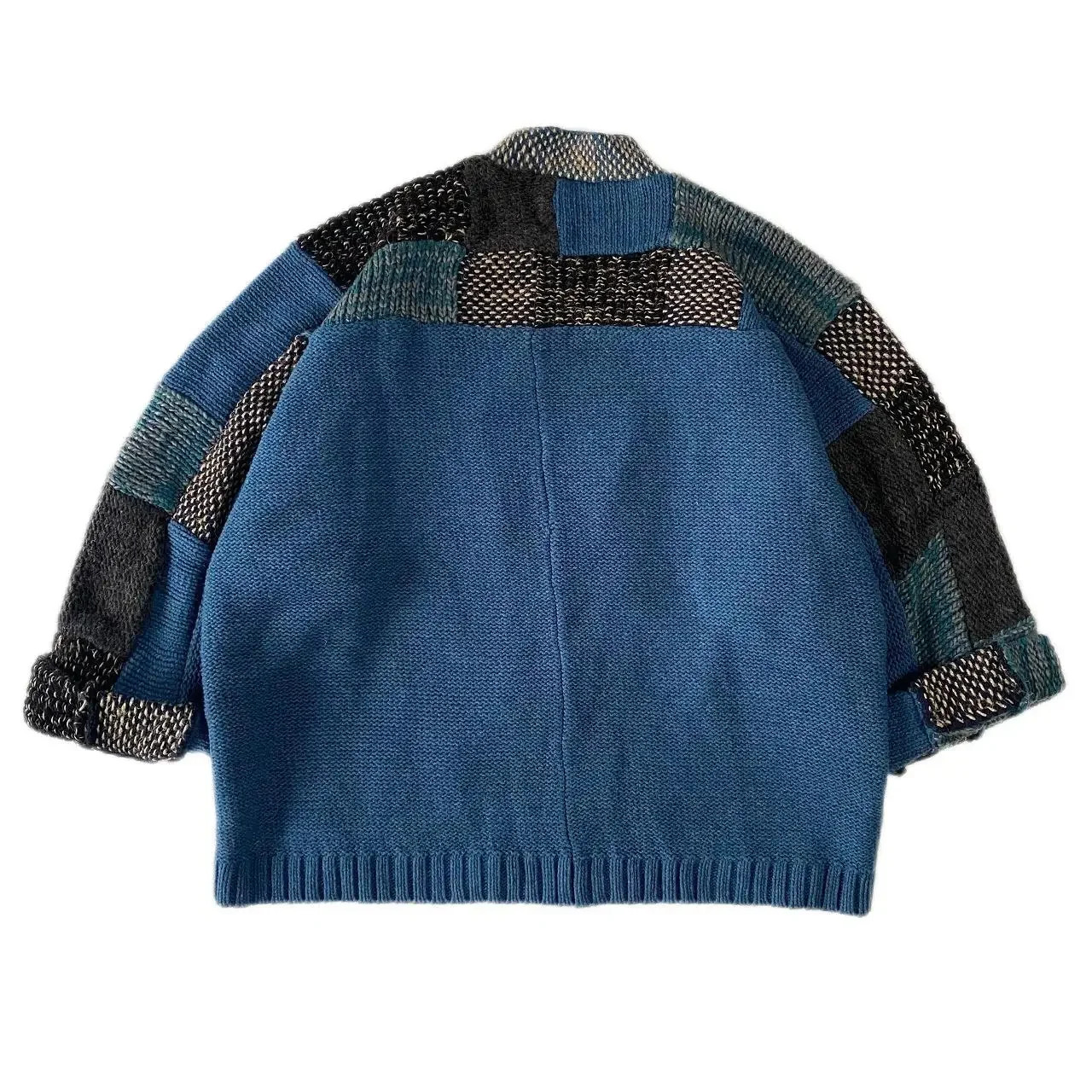 Non Kapital Ing Knitted Japan Blue V-Neck Thickened Loose Cardigan Kimono Long Sleeve Plaid Taoist Robe Annual Jia Brand