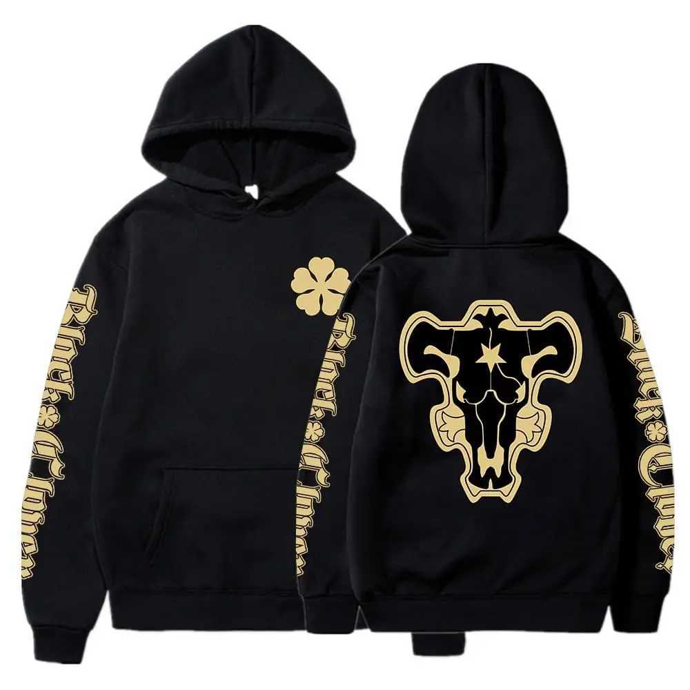 Black Clover Black Bulls Badge Hoodie Comfortable Long Sleeve Sweatshirt Mens Casual Over the Counter Streetwear W241230