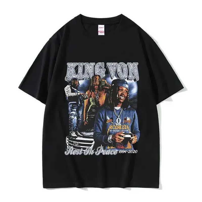Rap singer K-King Von Graphic T-shirt mens hip-hop retro short sleeved T-shirt unisex fashion ultra-fine cotton T-shirt W241230