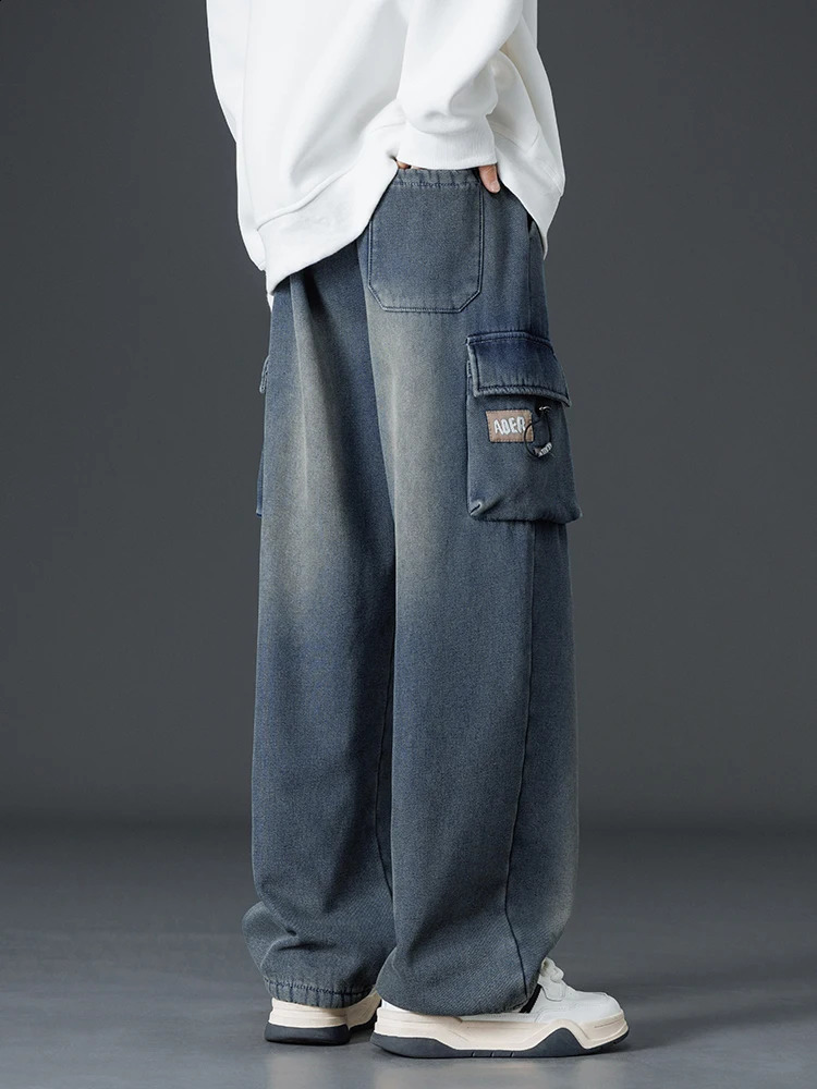 Winter Fleece Jeans Men Big Size 8XL 7XL 6XL Thick Warm Wide Leg Straight Denim Cargo Pants Male Thermal Baggy Jean Trousers 241224