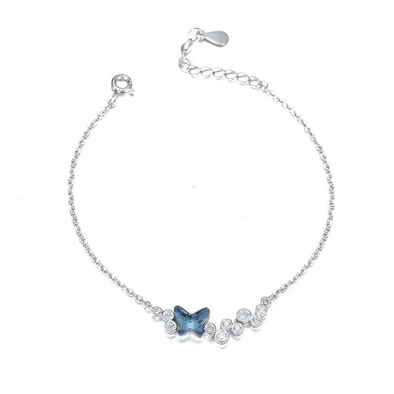 OBEAR 925 sterling silver blue crystal butterfly necklace womens jewelry memory wedding Valentines Day gift W241230
