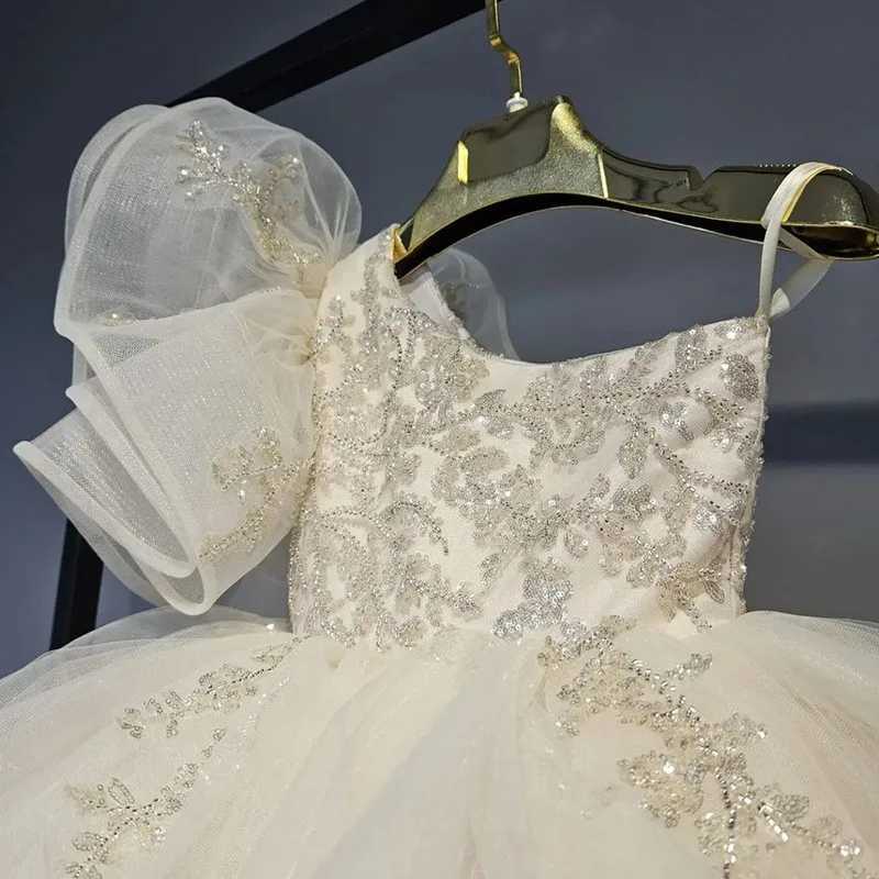Girl's Dresses Baby Girl Princess Floral Sequins Dress Off Shoulder Infant Toddler Child Tulle Vestido Party Wedding Pageant Baby Clothes 1-12Y Y