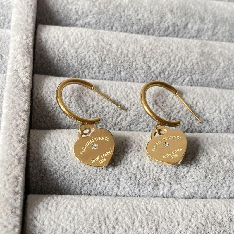 With Diamonds Luxury Designer Earrings Hoops Gold Plated Simple Heart Pendant Earrings Stainless Steel Fashion Earrings For Women Lady