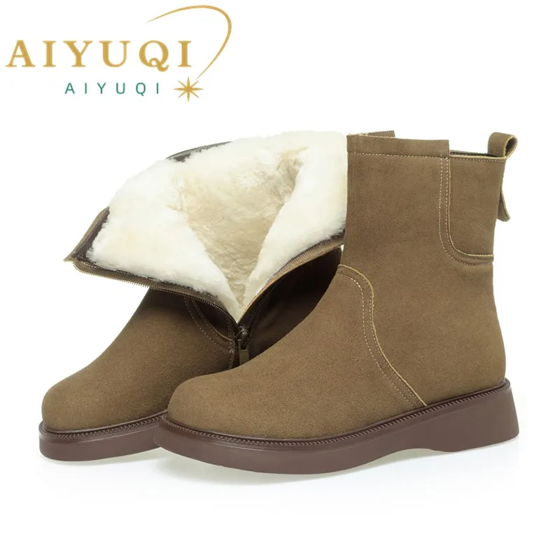 AIYUQI Snow Boots Women Winter Shoes Genuine Leather Wedge Women Ankle Boots Natural Wool Warm Women Ankle Bootiess
