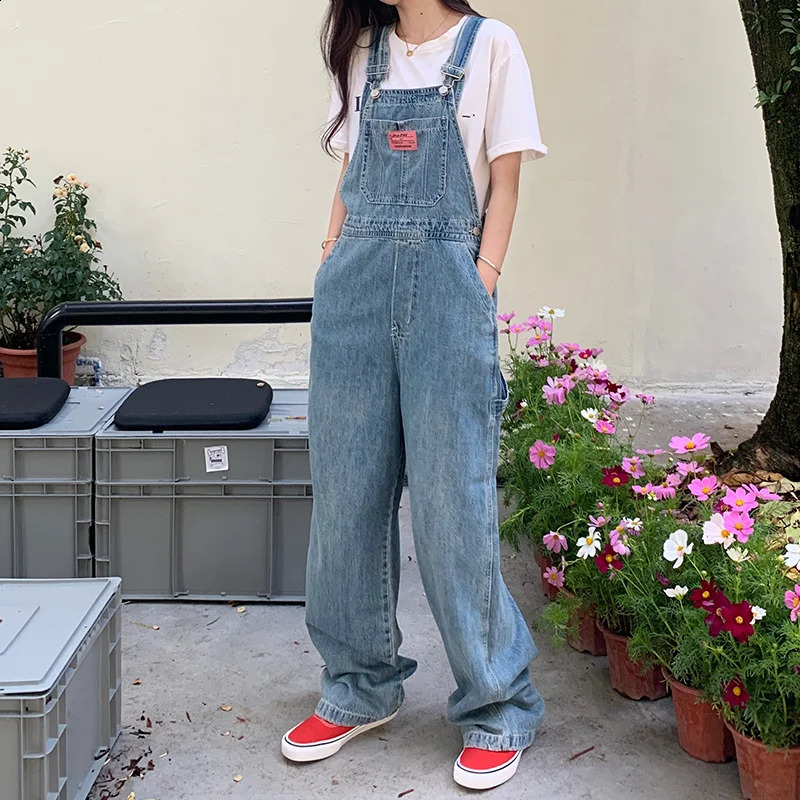 Casual Denim Jumpsuits Women Autumn Style Loose Jean Overalls Korean Baggy Wide Leg Rompers Woman 241230