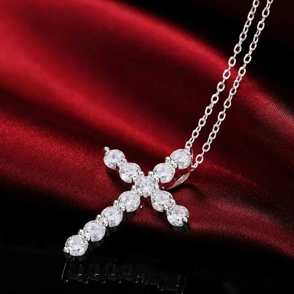 925 sterling silver necklace jewelry womens wedding fashion cross CZ crystal zircon pendant cute 45cm W241230
