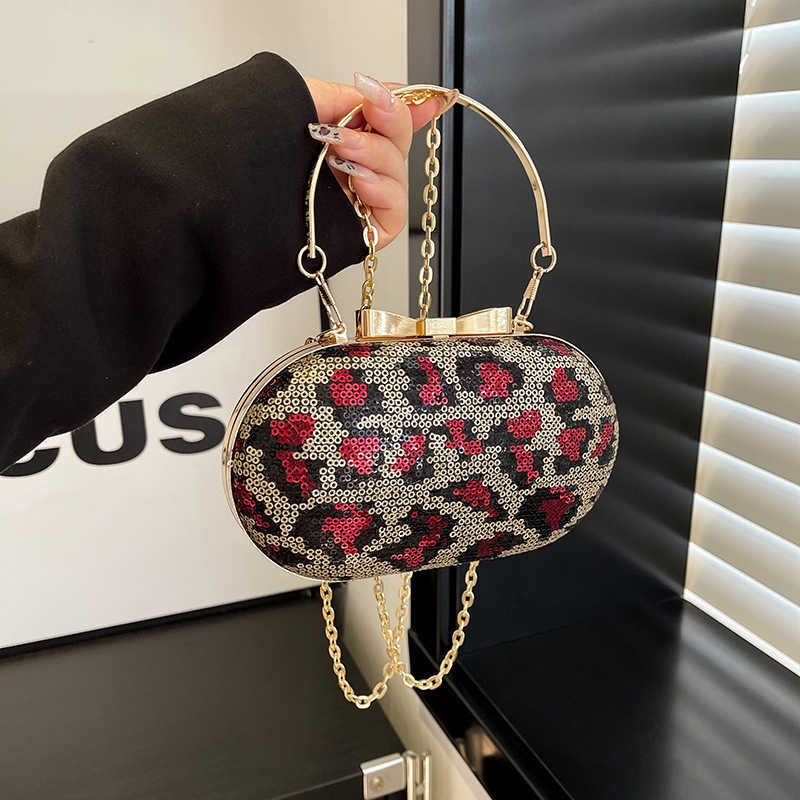 Hot selling women's bag 2025 new handbag women's embroidered sequin leopard print dinner bag party handbag 241230