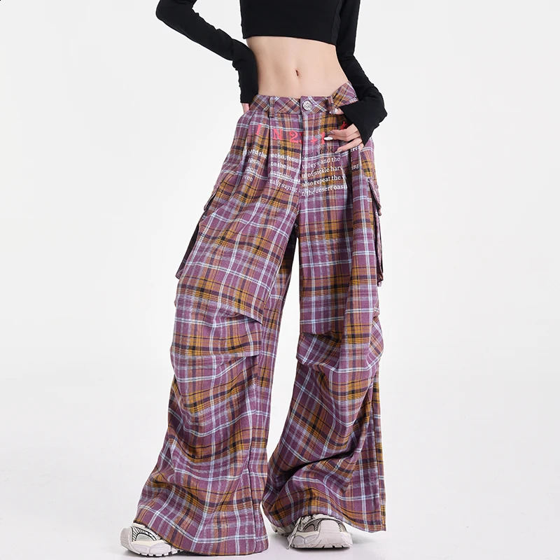 Summer Women Harajuku Fashion Plaid Pants Vintage Y2k Japanese Streetwear 2000s Baggy Pantalones Loose Casual Long Trousers Kpop 241228