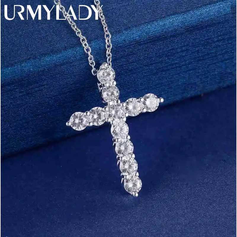 925 sterling silver necklace jewelry womens wedding fashion cross CZ crystal zircon pendant cute 45cm W241230