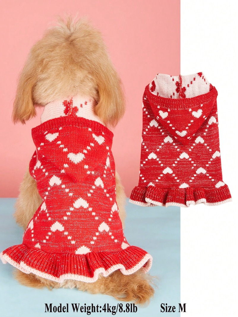 Puppy Hairball Autumn/Winter Dress Ins Style Korean Version Lovely Sweet Lolita Heart Plaid Hat-Wearing Lace Dog Skirt Hem