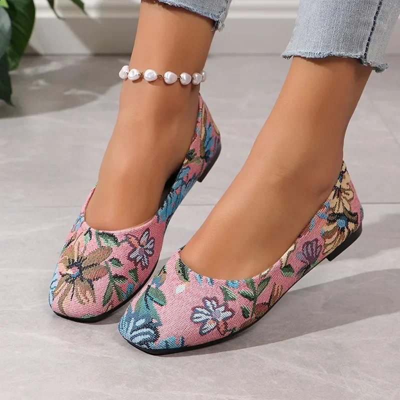 2024 High Quality Ladies Shoes Shallow Womens Flats Fashion Printing Daily Flat Plus Size Low Heelszapatos 241225