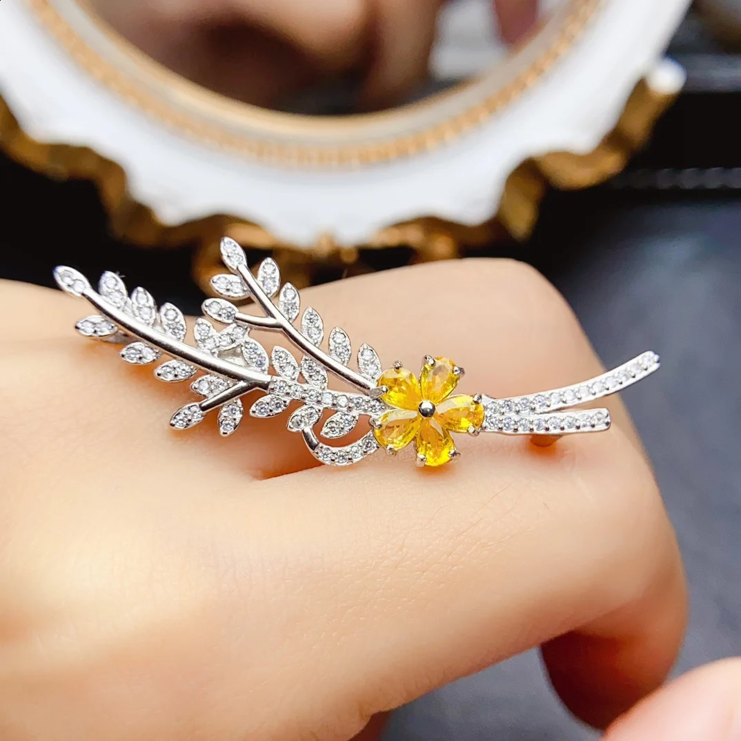 FS 3*4Natural Sapphire Wheat Brooch S925 Sterling Silver Fine Fashion Charm Weddings Jewelry for Women With Certificate 241230