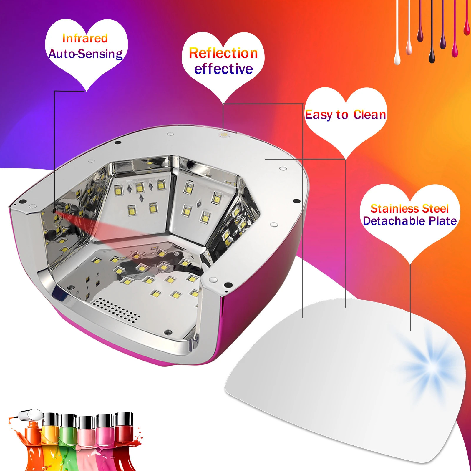 96W UV nail lamp non charging gel lamp professional LED nail lamp dryer 4 timer automatic sensor fast curing household and salon 241230