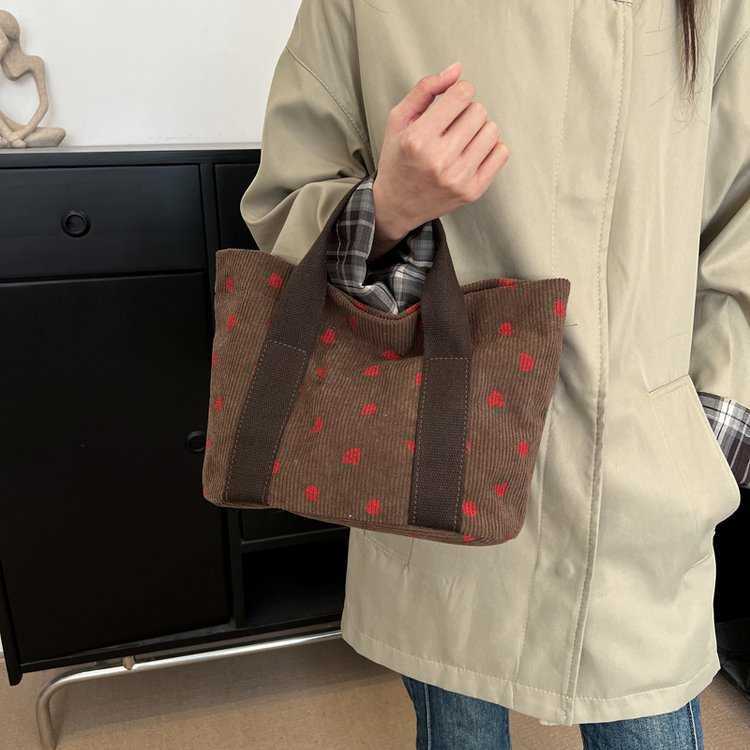 New Corduroy Tote Bag for Women Commuting, Large Capacity for Students Attending Class, One Shoulder Handbag, Simple Work Bag