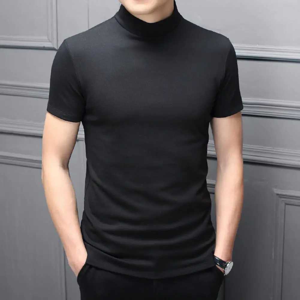Mens half neck casual solid color soft mens T-shirt breathable short sleeved mens summer floral top mens clothing W241230