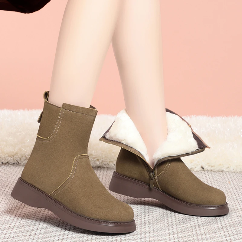 AIYUQI Snow Boots Women Winter Shoes Genuine Leather Wedge Women Ankle Boots Natural Wool Warm Women Ankle Bootiess
